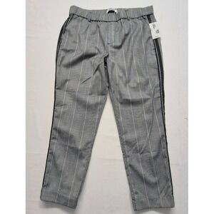 NWT Af Studio women's black/whtie plaid pull on pants black strip down leg. LG